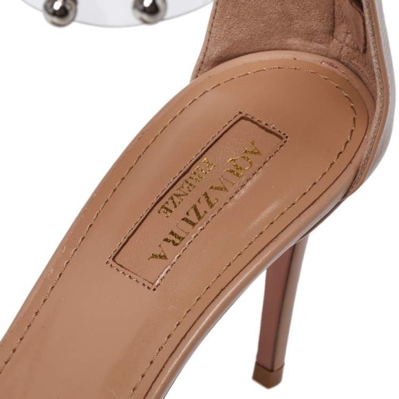 AQUAZZURA Beige Leather And Studded PVC Illusion Ankle Cuff Sandals Size 41 - Picture 7 of 8